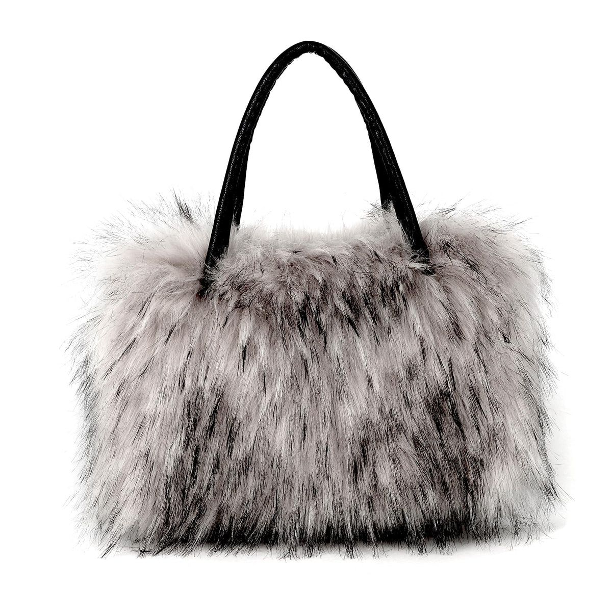 Womens Shoulder Handbags Faux Fur Tote Bag Fluffy Satchel Handbags for Women Mom Friends Bridesmaids (grey)