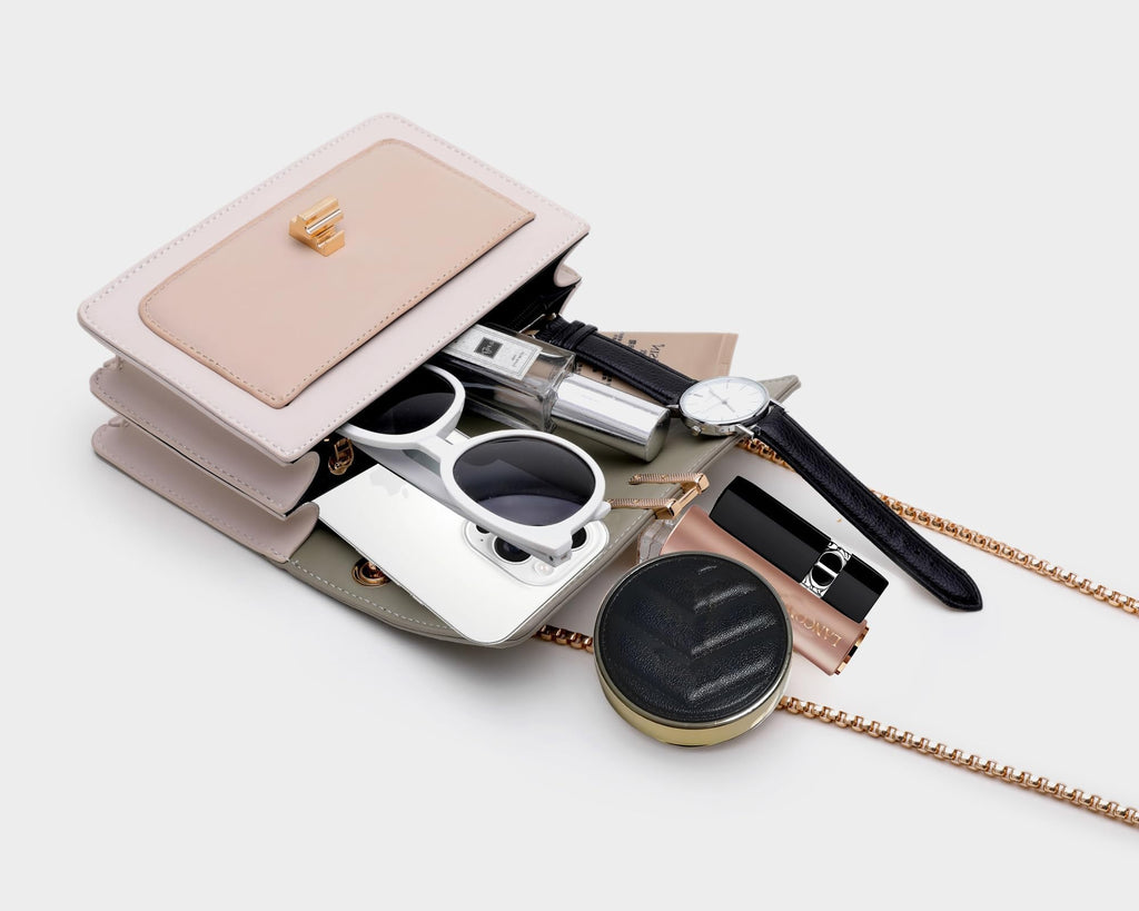 Women's Small Crossbody Bag Vegan Leather Shoulder Purse with Chain Strap