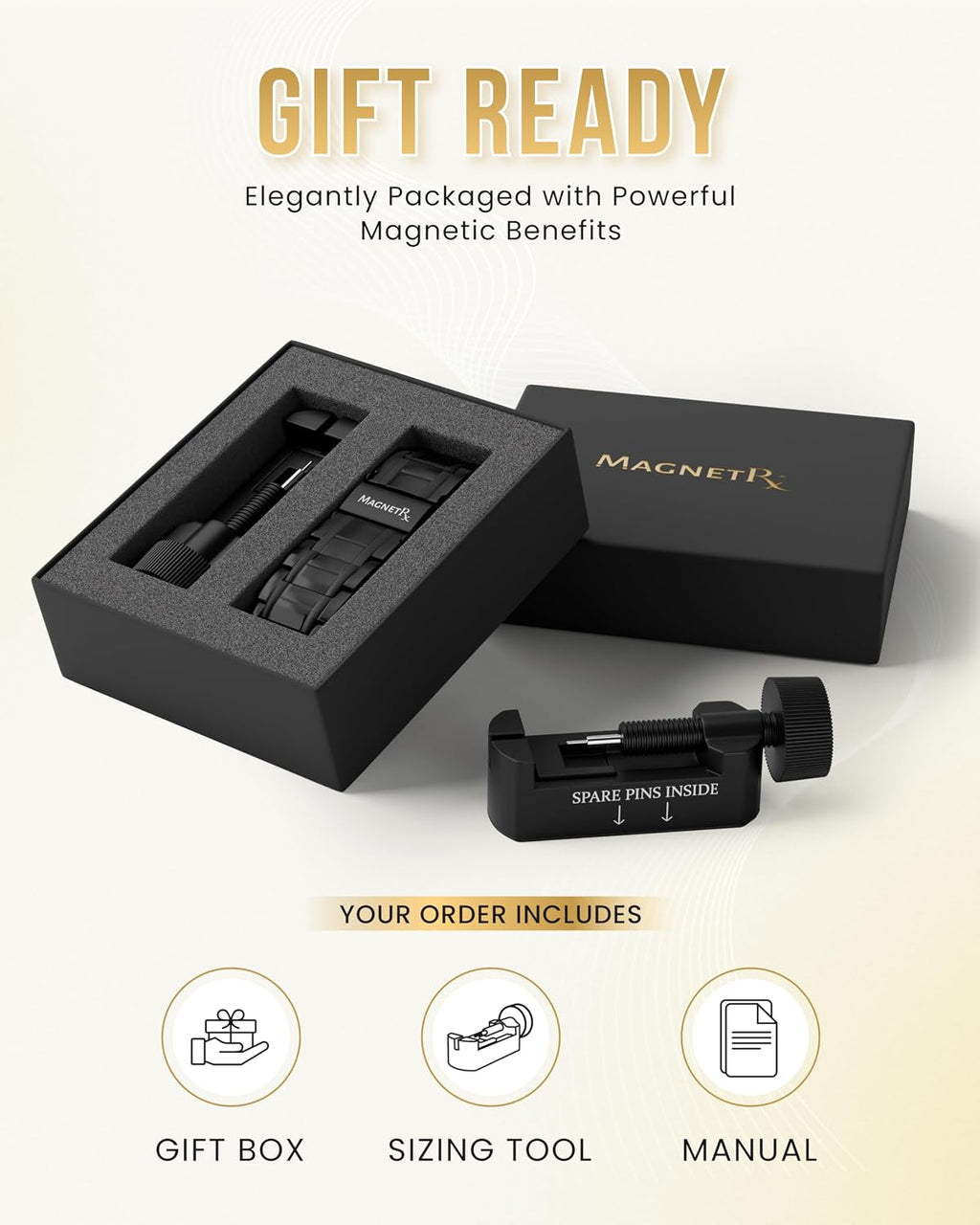 MagnetRX® 3X Strength Titanium Magnetic Bracelets for Men (Black)