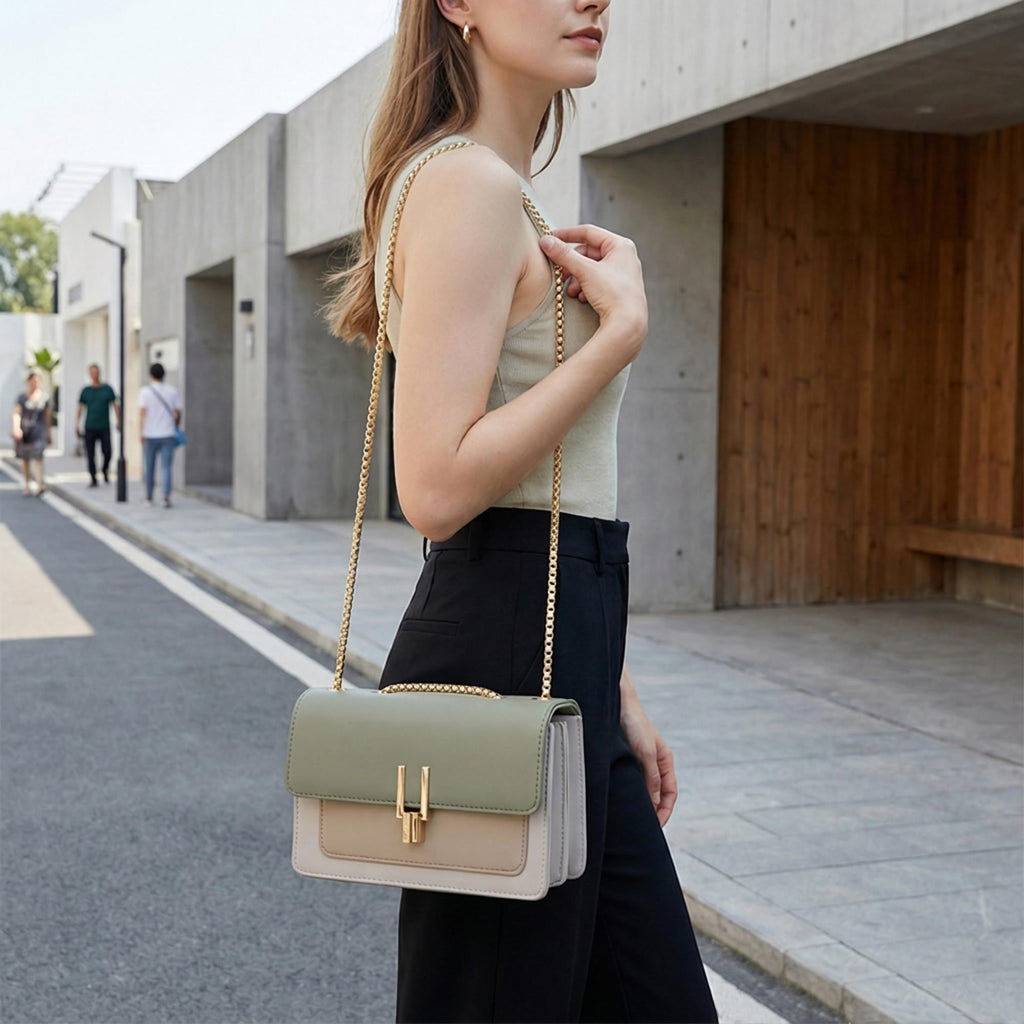 Women's Small Crossbody Bag Vegan Leather Shoulder Purse with Chain Strap