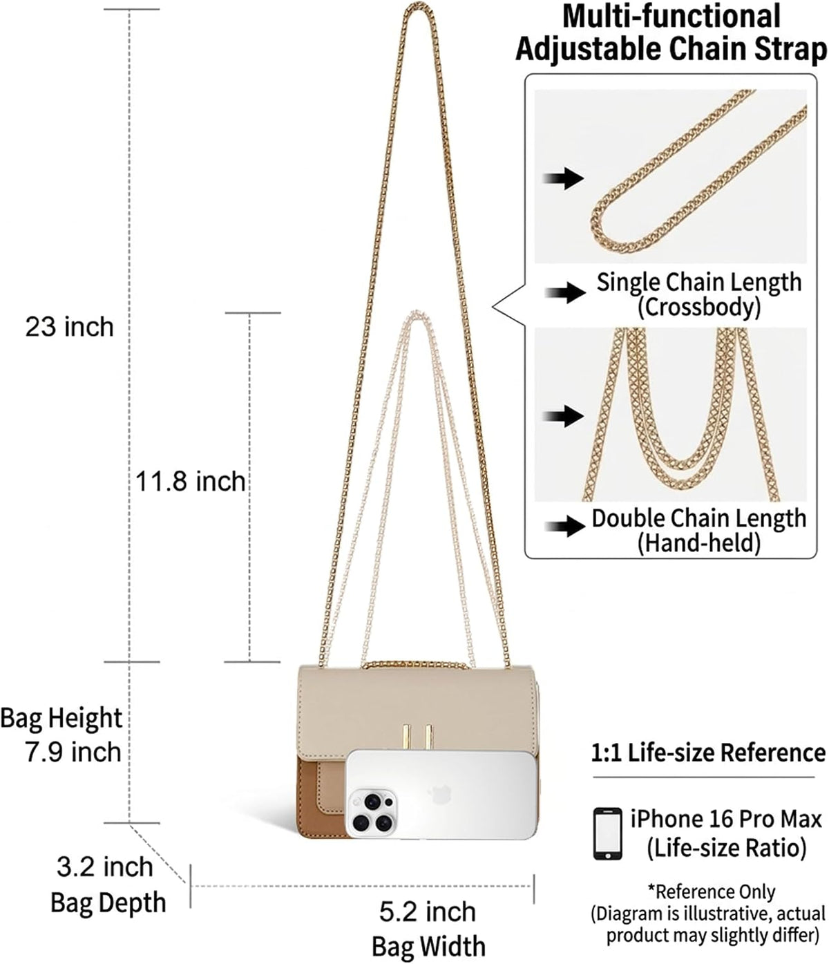Women's Small Crossbody Bag Vegan Leather Shoulder Purse with Chain Strap