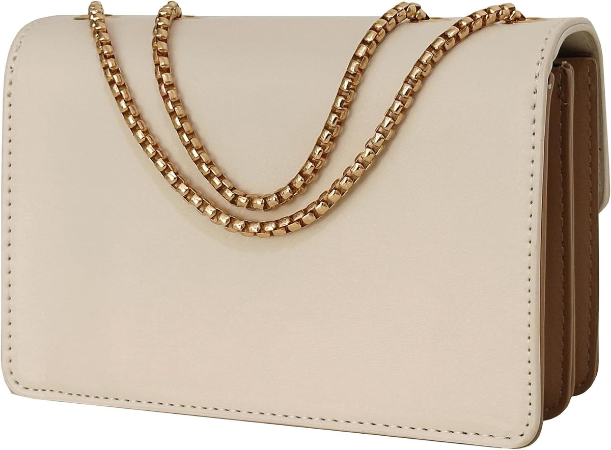 Women's Small Crossbody Bag Vegan Leather Shoulder Purse with Chain Strap