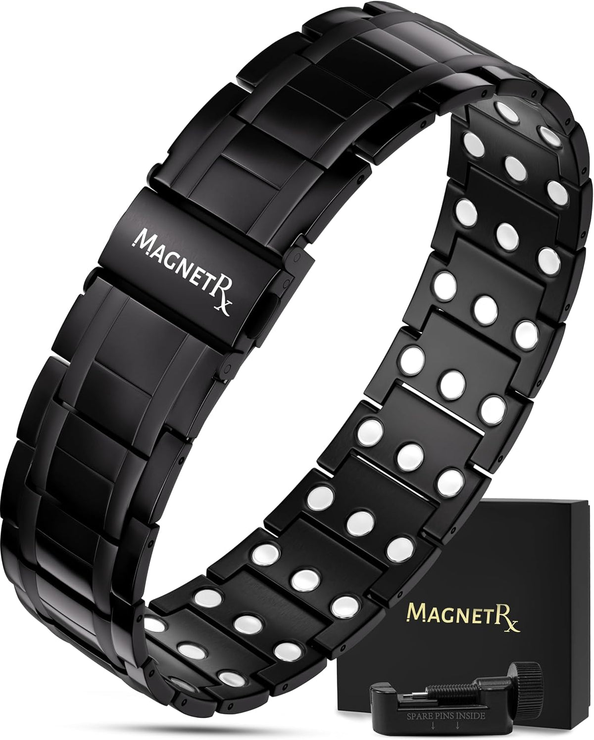 MagnetRX® 3X Strength Titanium Magnetic Bracelets for Men (Black)