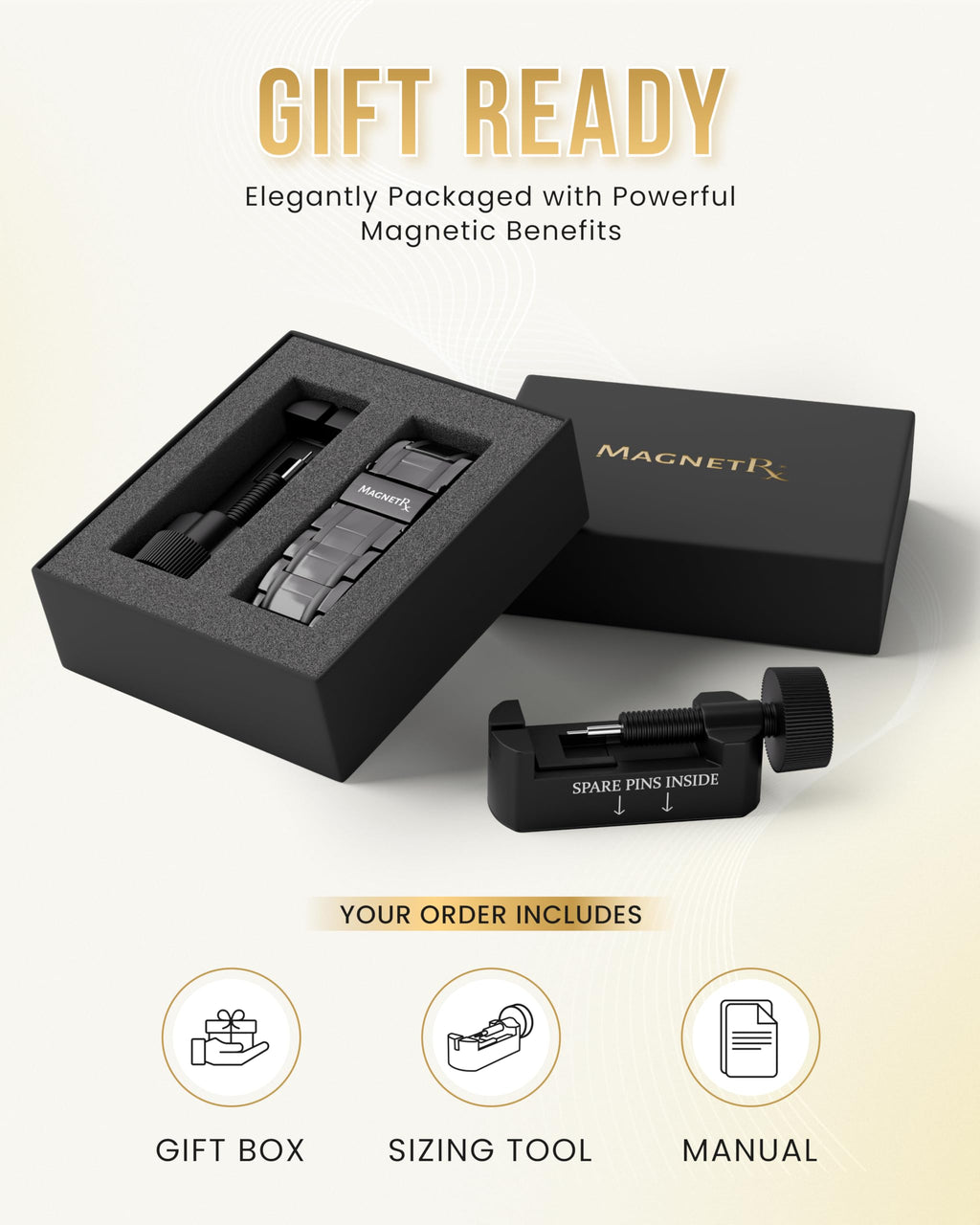 MagnetRX® 3X Strength Titanium Magnetic Bracelets for Men (Black)