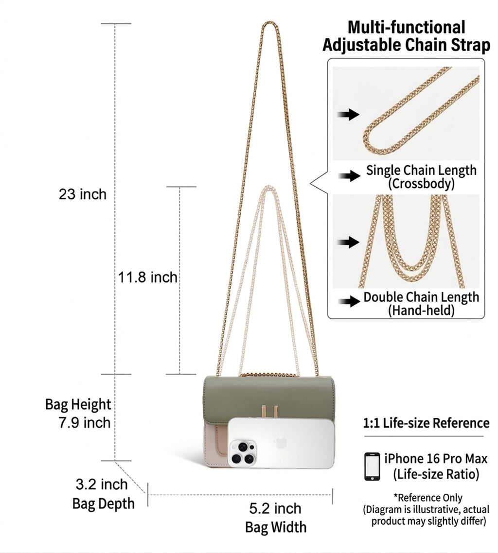 Women's Small Crossbody Bag Vegan Leather Shoulder Purse with Chain Strap