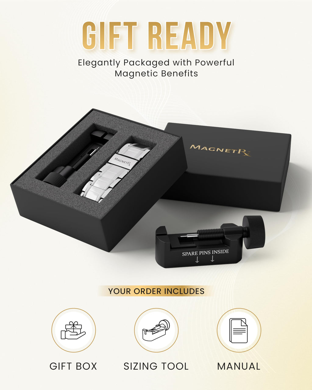 MagnetRX® 3X Strength Titanium Magnetic Bracelets for Men (Black)