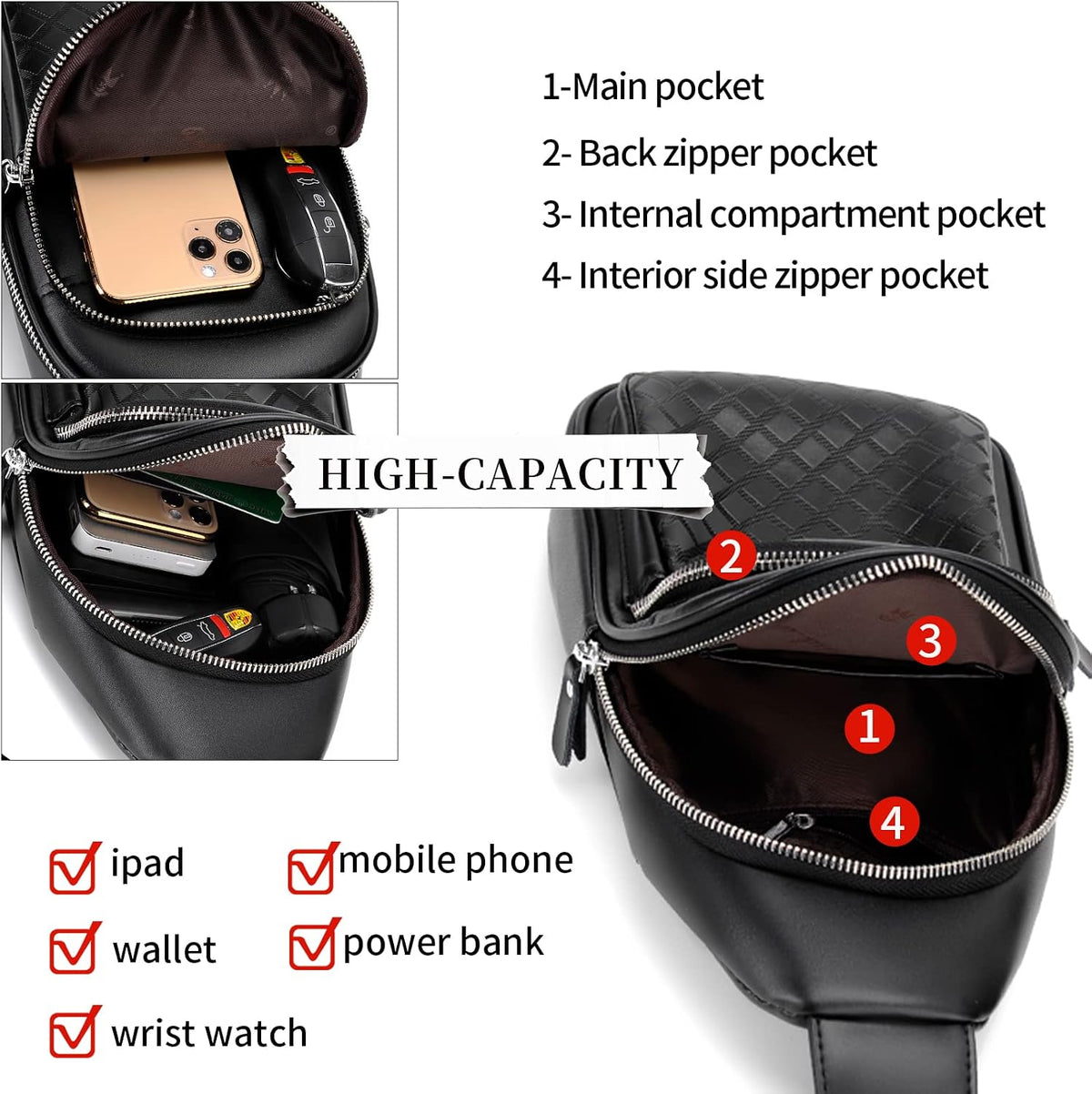 FSD.WG sling Backpack for Men Chest Bag Crossbody Shoulder Bags Travel Bag Purse for Men with Water Resistant