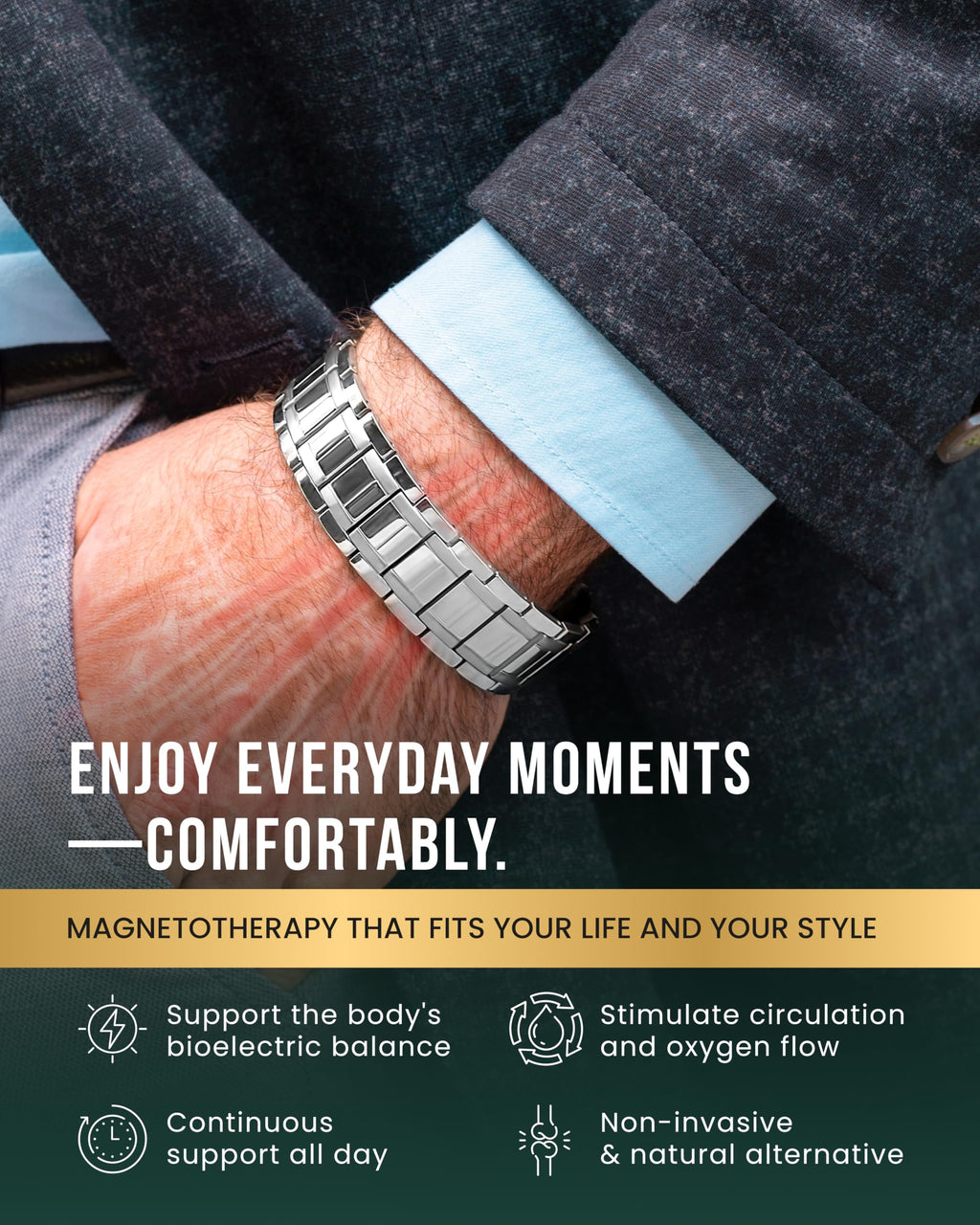 MagnetRX® 3X Strength Titanium Magnetic Bracelets for Men (Black)