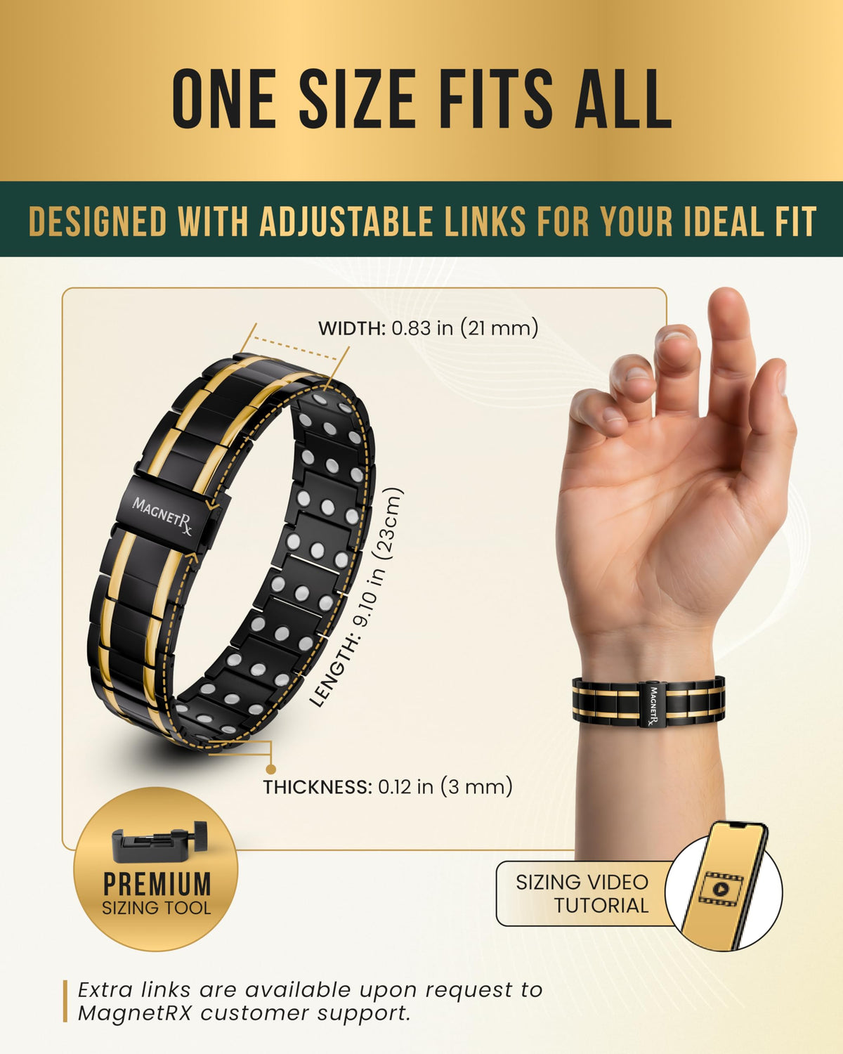 MagnetRX® 3X Strength Titanium Magnetic Bracelets for Men (Black)