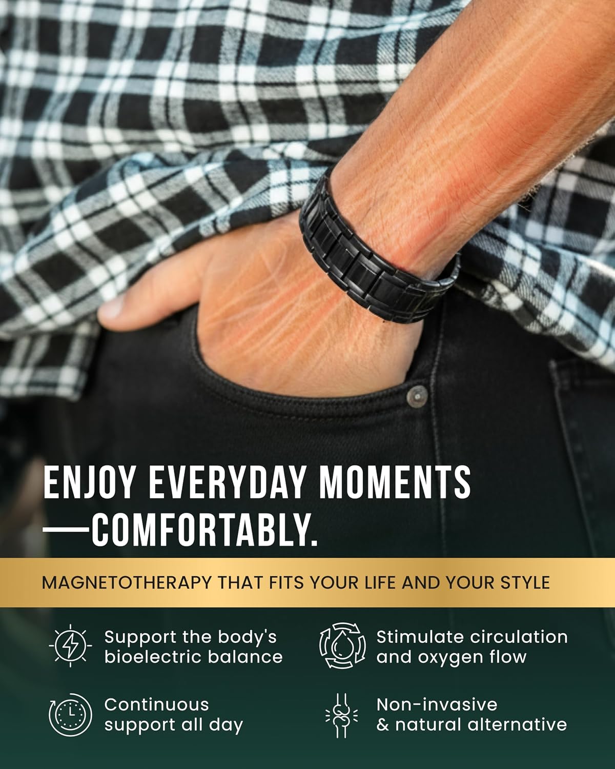 MagnetRX® 3X Strength Titanium Magnetic Bracelets for Men (Black)