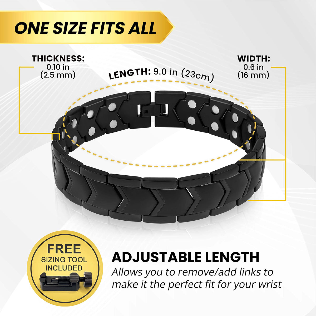 MagnetRX® 3X Strength Titanium Magnetic Bracelets for Men (Black)
