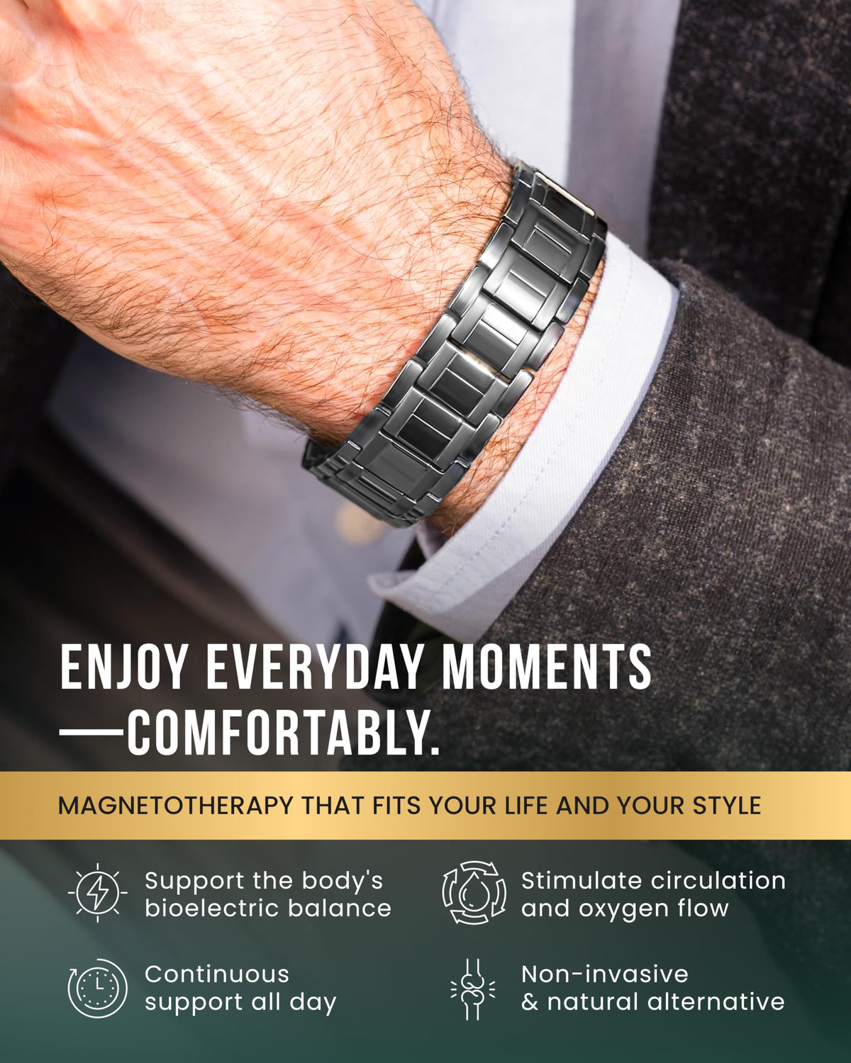 MagnetRX® 3X Strength Titanium Magnetic Bracelets for Men (Black)
