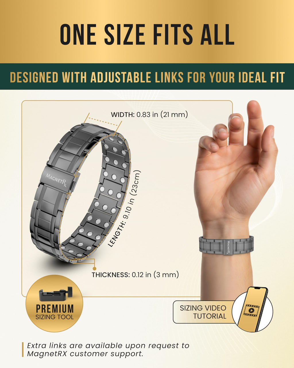 MagnetRX® 3X Strength Titanium Magnetic Bracelets for Men (Black)