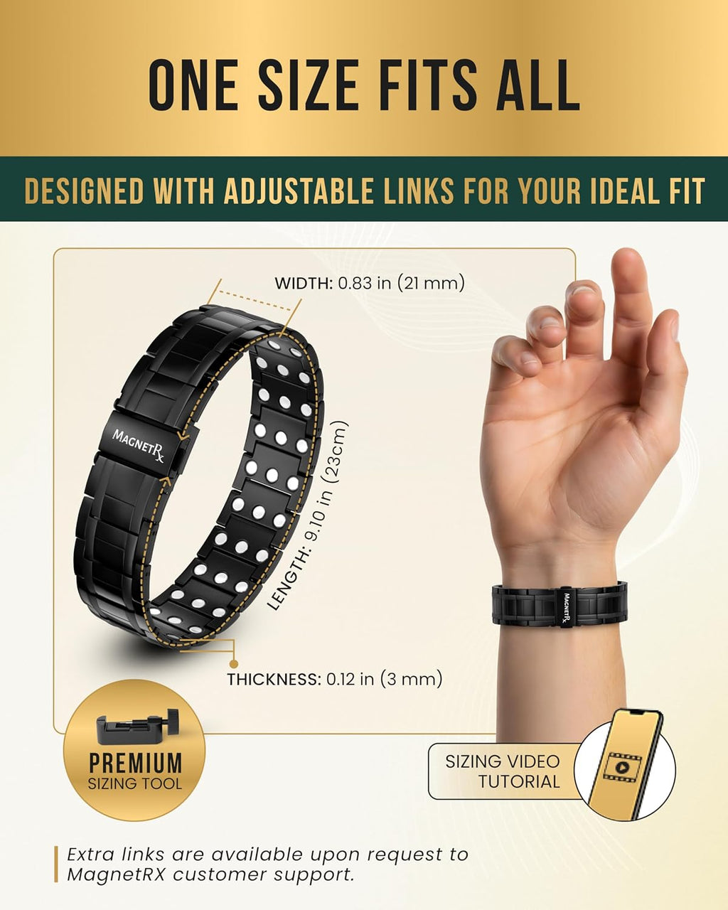 MagnetRX® 3X Strength Titanium Magnetic Bracelets for Men (Black)