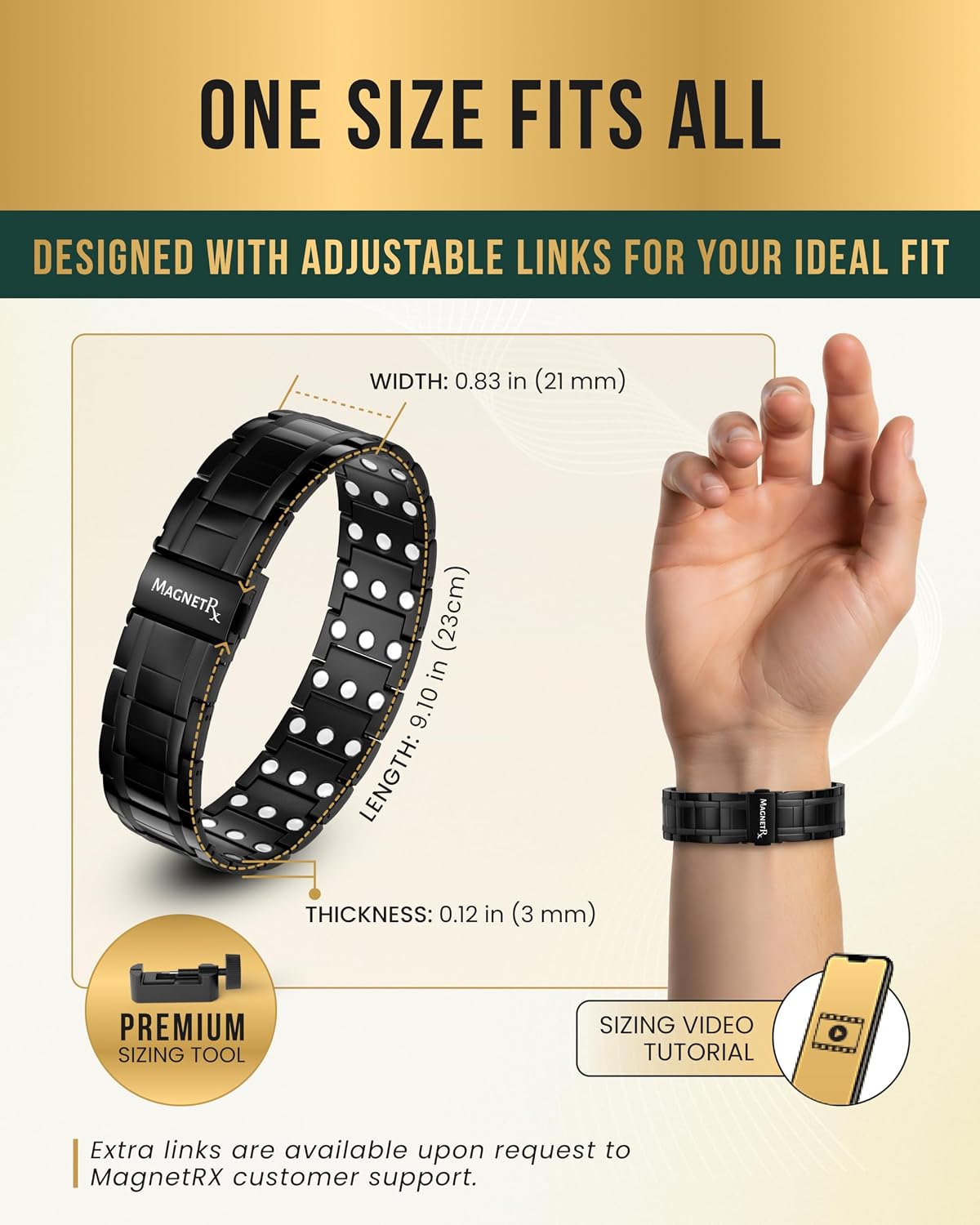 MagnetRX® 3X Strength Titanium Magnetic Bracelets for Men (Black)