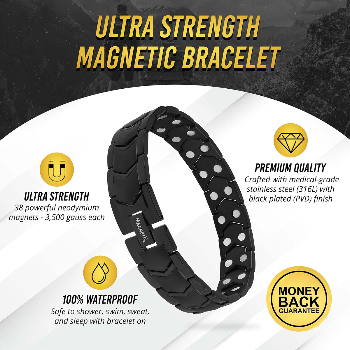 MagnetRX® 3X Strength Titanium Magnetic Bracelets for Men (Black)