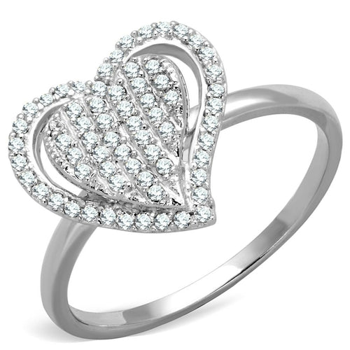 Rhodium Sterling Silver Ring with Clear CZ