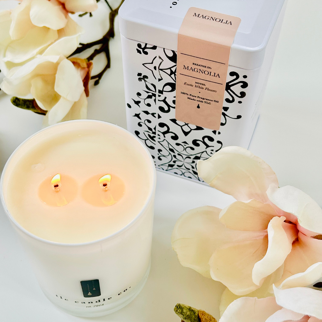 TLC Candle Co. "Magnolia" Hand Poured 11oz Jar Candle in Vintage Tin, Scented Natural Soy Wax and Essential Oil Blended Fragrances, 2 Wicks, 60 Hour Burn Time, Made in the USA