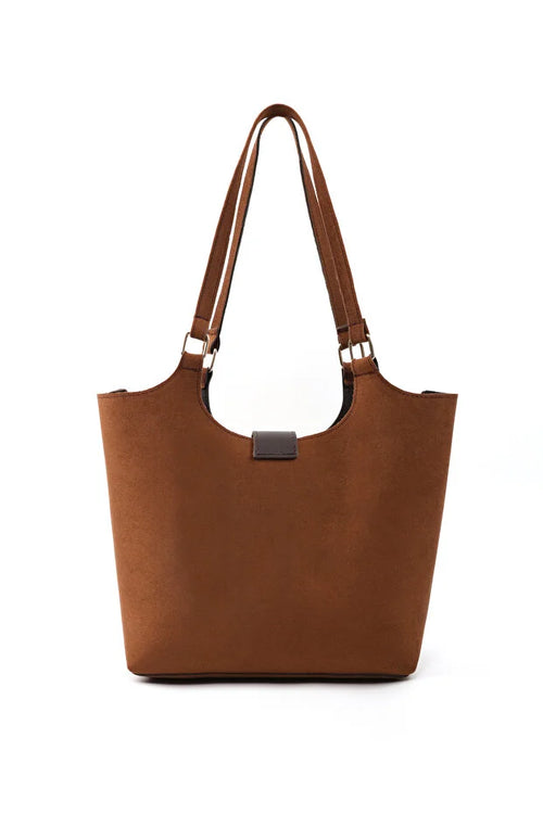 Brown Faux Leather Snap Closure Crossbody Hand Bag Single Brown