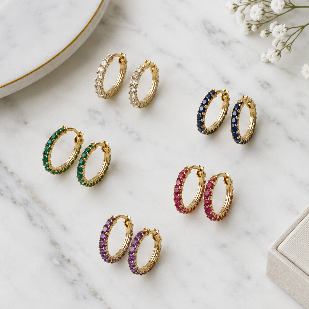 Multi Jeweled Hoop Earrings
