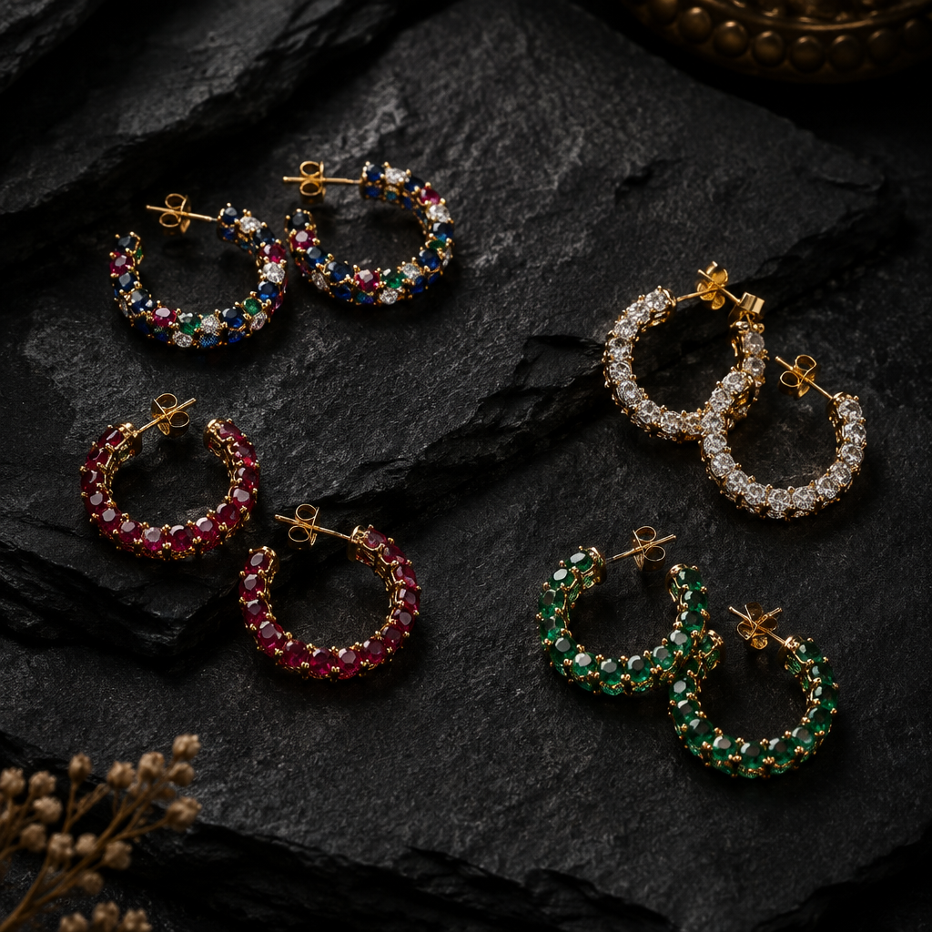Multi Jeweled Hoop Earrings