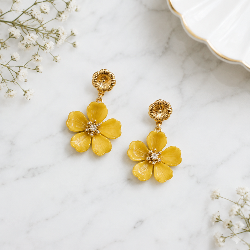 Pop Of Yellow Floral Earrings