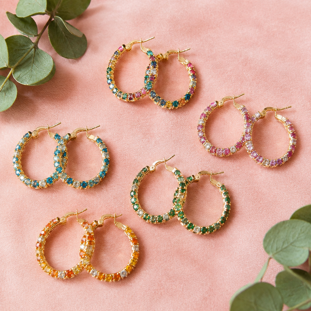 Multi Jeweled Hoop Earrings