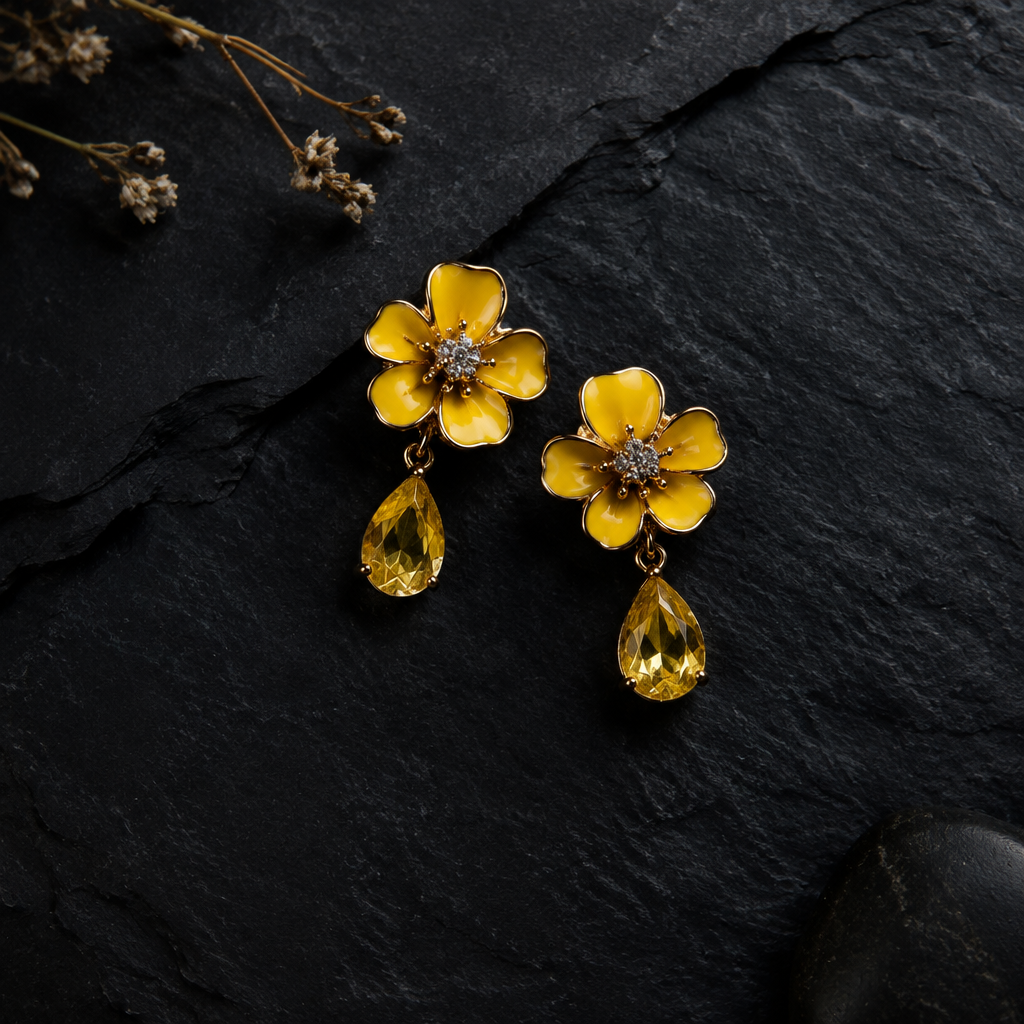 Pop Of Yellow Floral Earrings