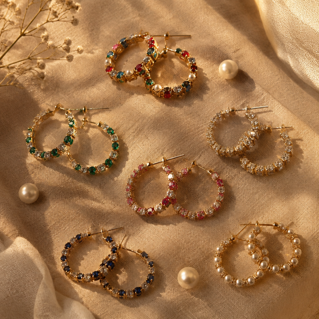 Multi Jeweled Hoop Earrings