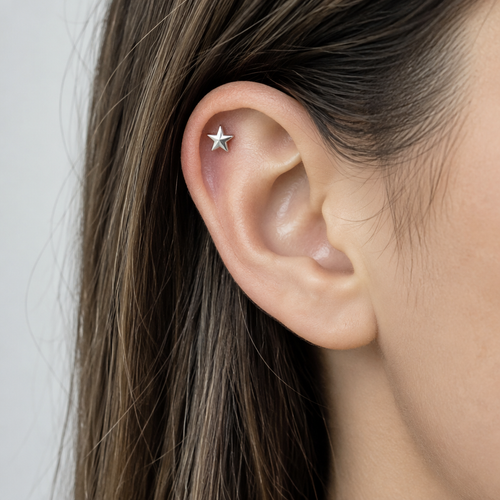Star Earring on ear