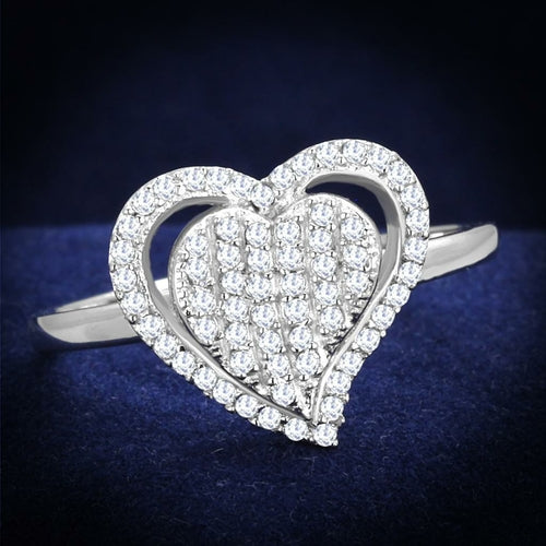 Rhodium Sterling Silver Ring with Clear CZ